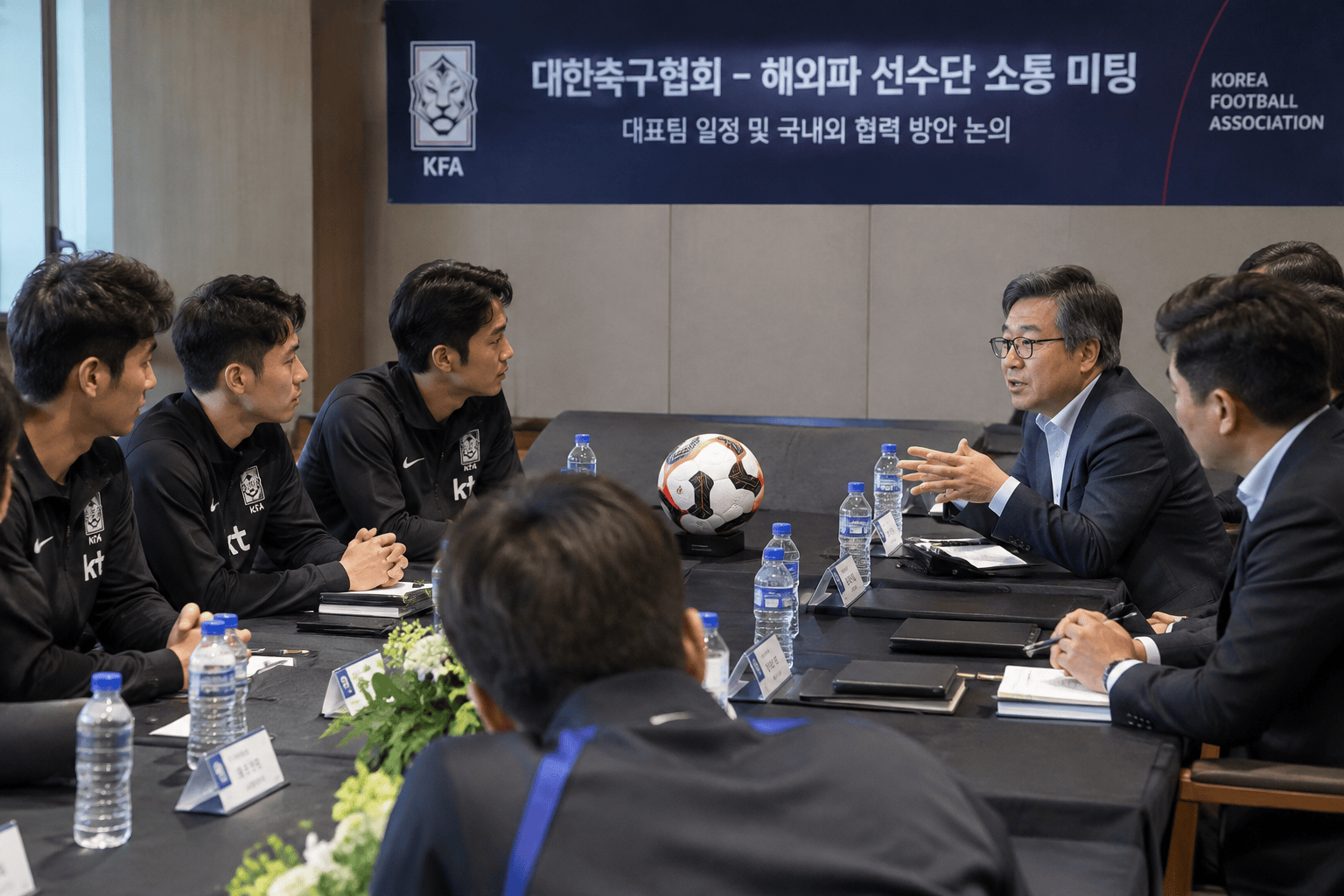 해외파 선수 관리 및 국내 축구 연계 논의 모습