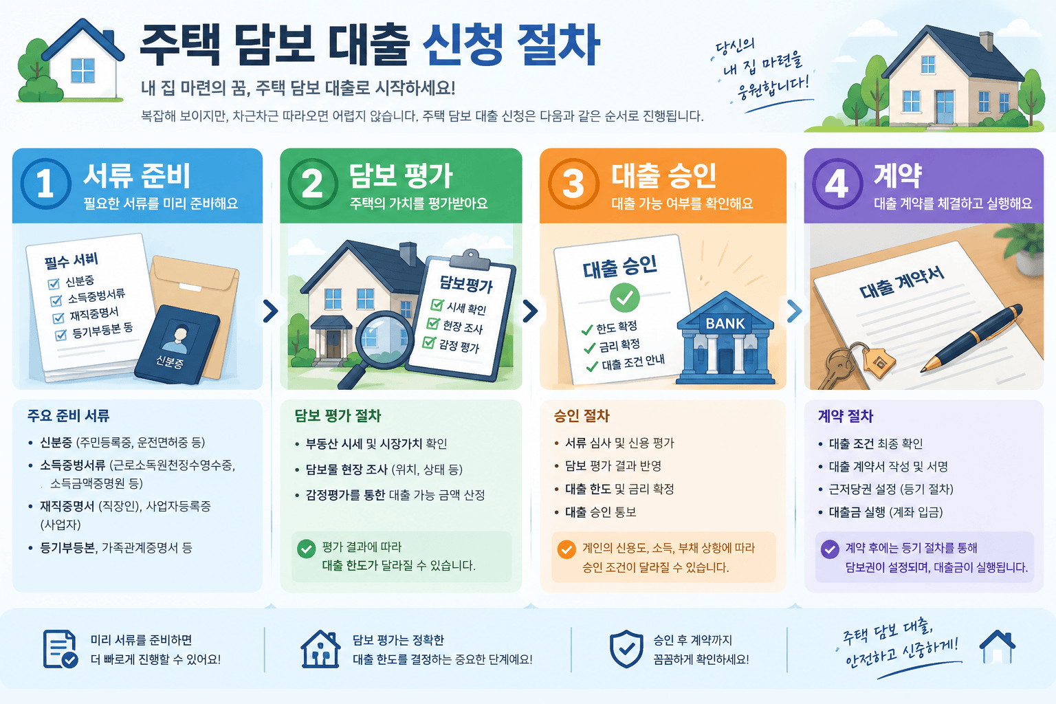 주택 담보 대출 신청 절차를 설명하는 그래픽 이미지