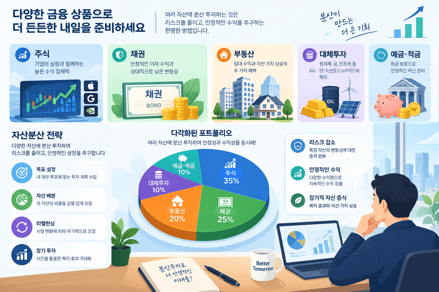 다양한 자산 분산 전략을 나타내는 일러스트