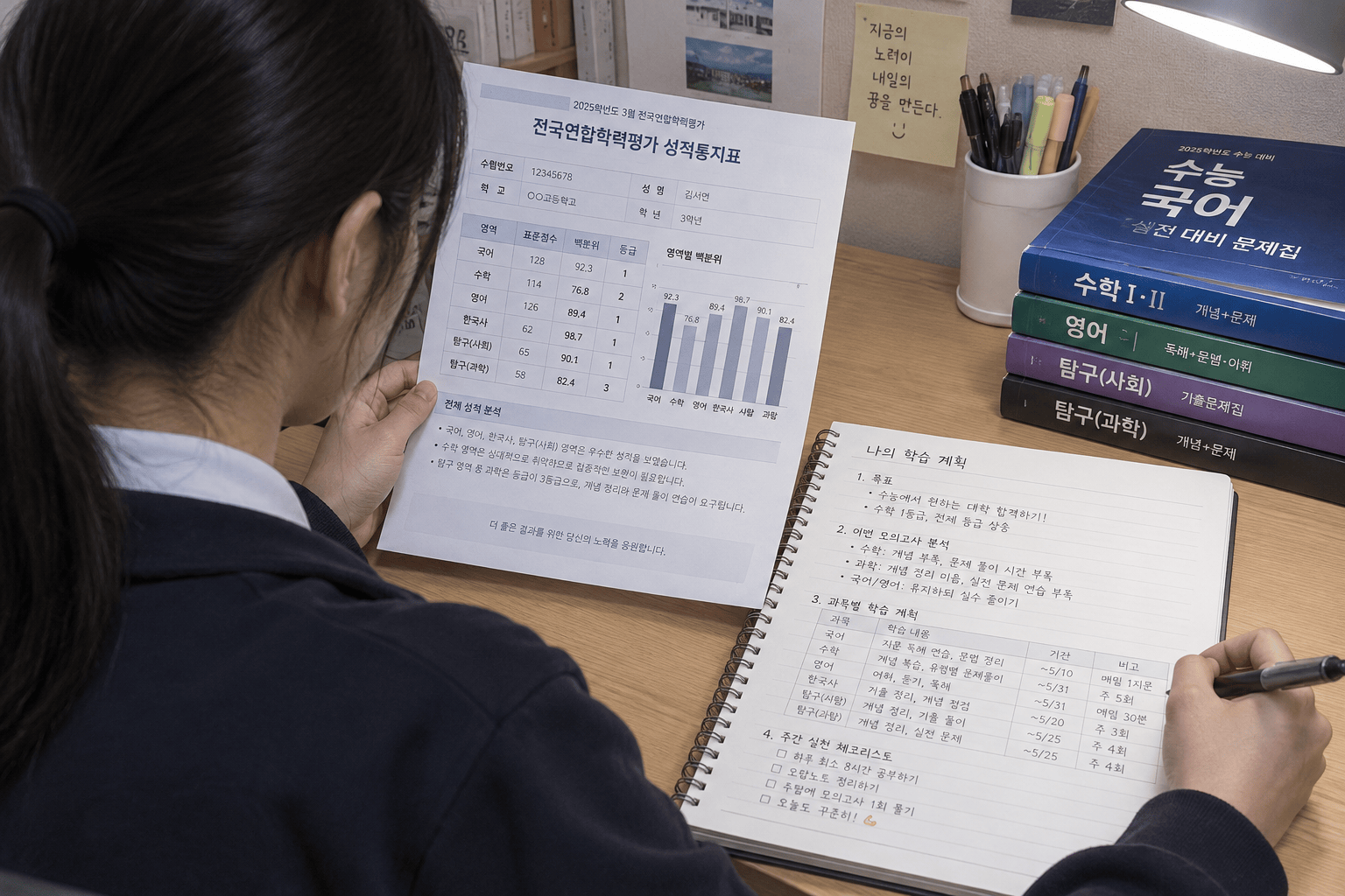 전국연합학력평가 결과를 분석하는 수험생