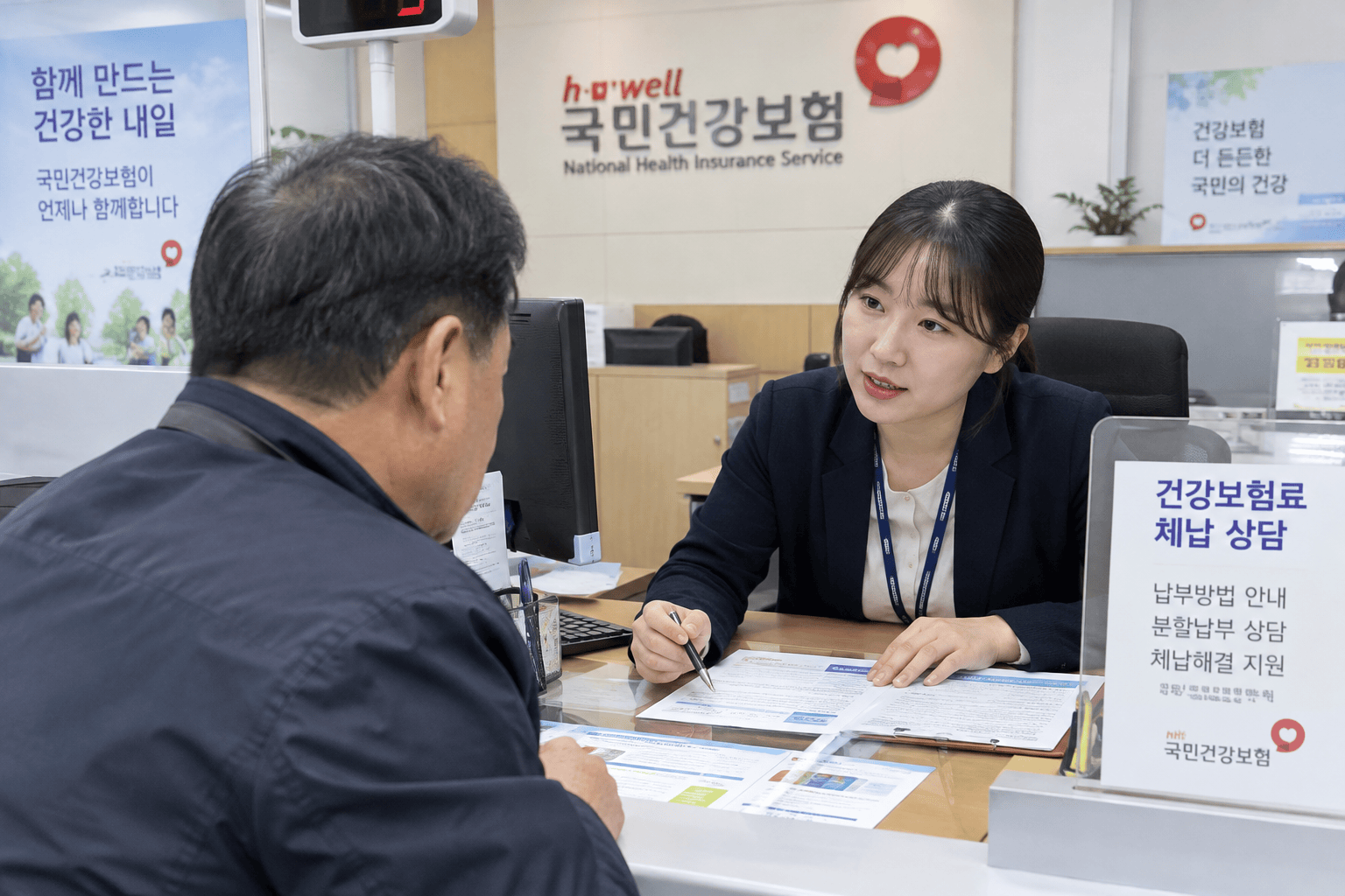 건강보험공단 상담창구에서 상담을 받는 지역가입자 모습