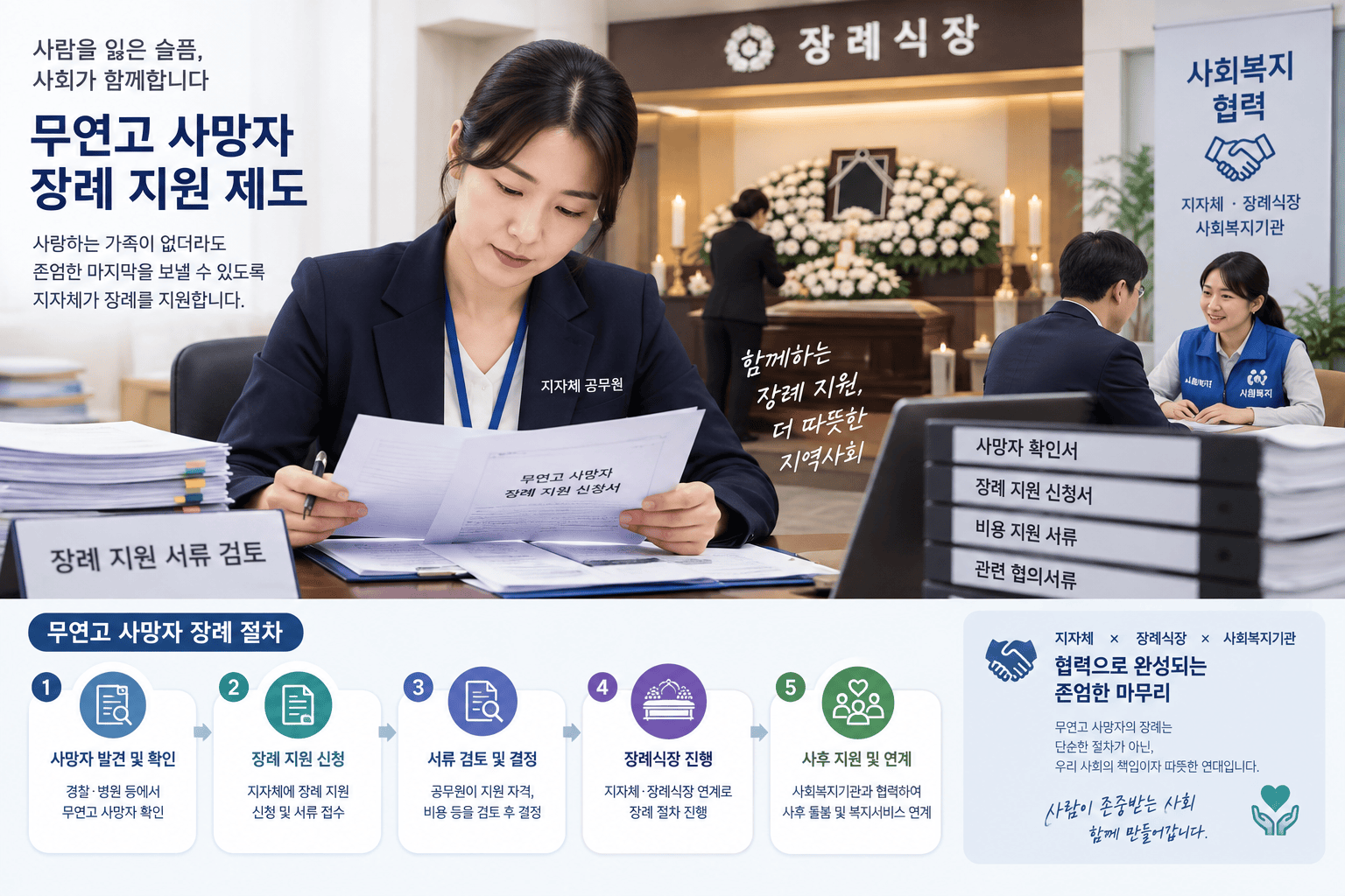 무연고 사망자 장례 지원 공무원 업무 장면