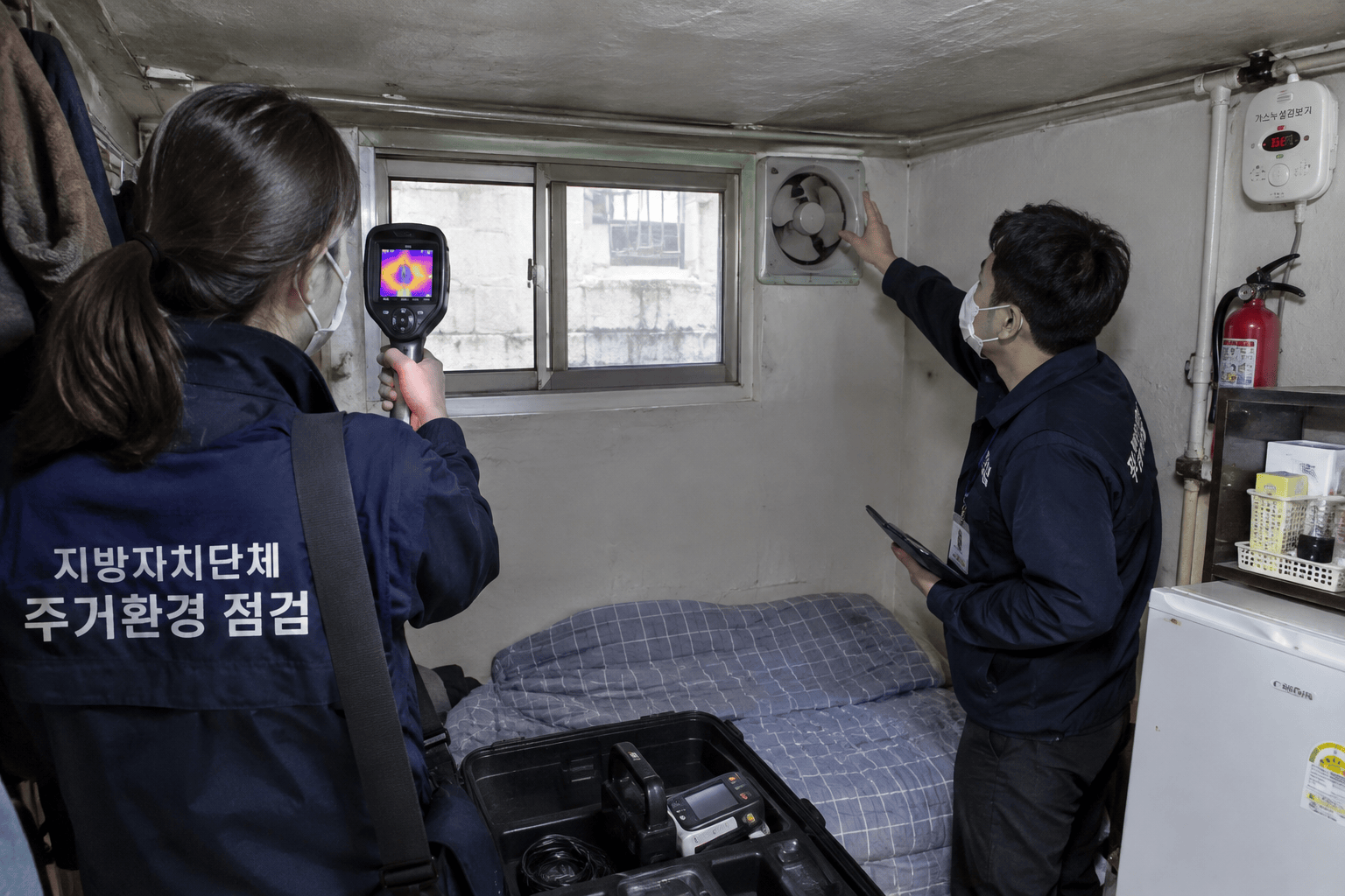 반지하 주택 안전 시설을 점검하는 지자체 직원