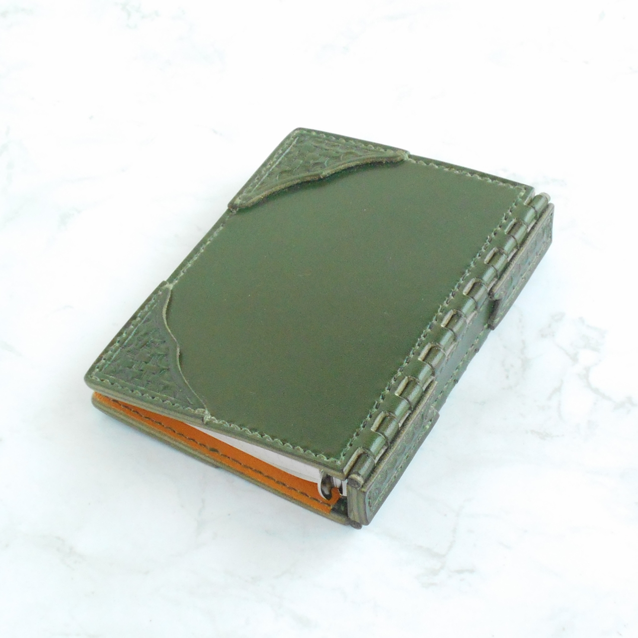 ミニ６穴 角革装丁レザー蝶番のシステム手帳 Green