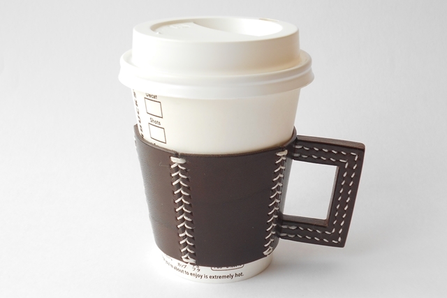 五角のレザーカップスリーブ Brown 1