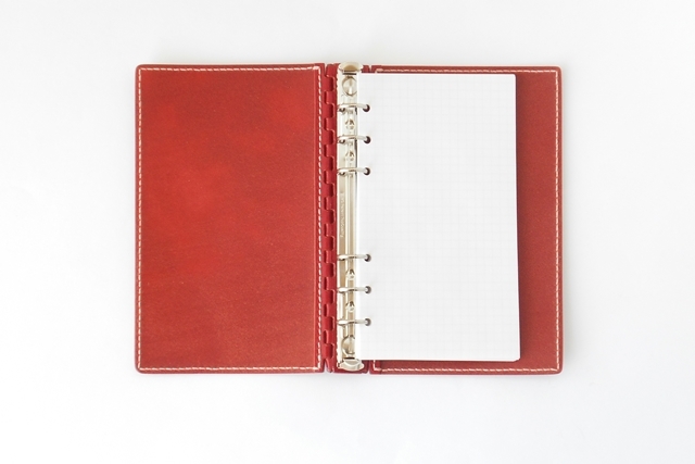 バイブル レザー蝶番のシステム手帳 Red 1