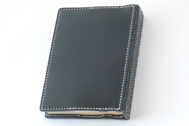 蝶番のレザーブックカバー Navy 1