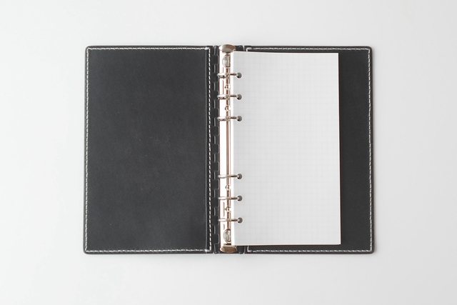 バイブル レザー蝶番のシステム手帳 Black 1
