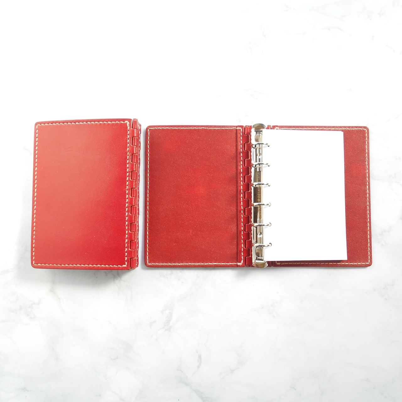 ミニ６穴 レザー蝶番のシステム手帳 Red