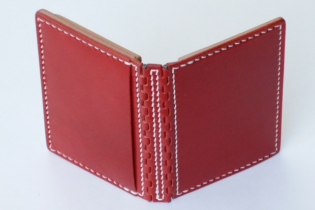 レザー蝶番の名刺入れ Red × Natural 3