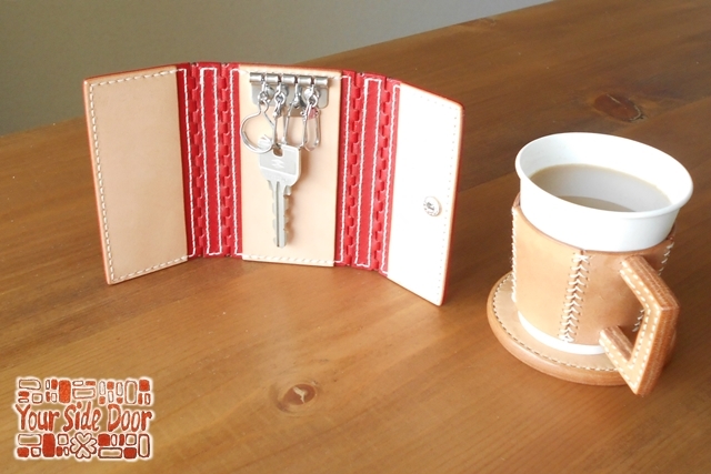 レザー蝶番の4連キーケース Red × Natural 3