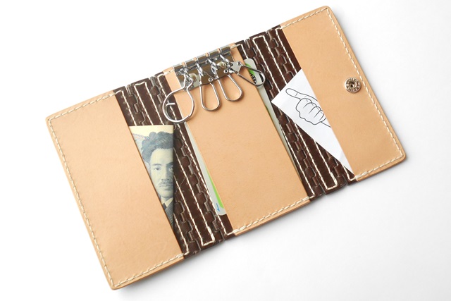 レザー蝶番の4連キーケース Brown × Natural 3