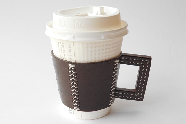 五角のレザーカップスリーブ Brown 4