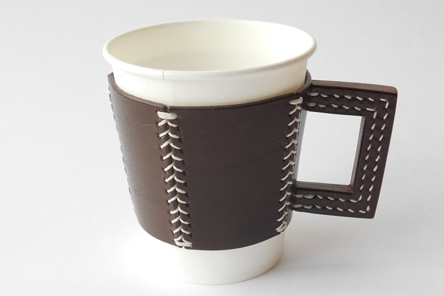 五角のレザーカップスリーブ Brown 5