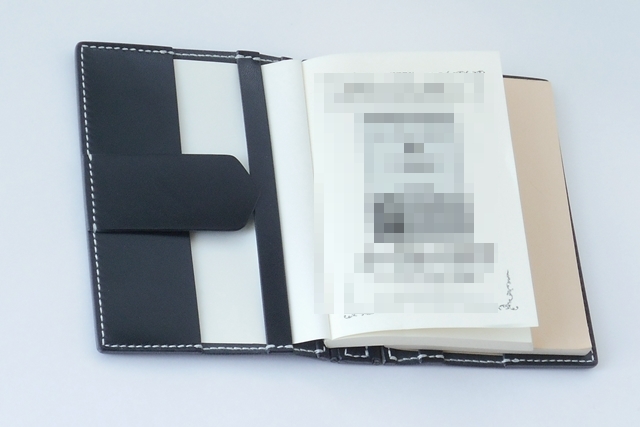 蝶番のレザーブックカバー Navy 5
