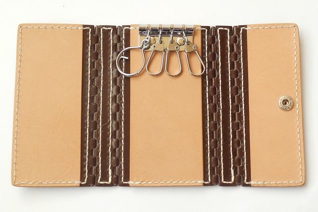 レザー蝶番の4連キーケース Brown × Natural 5