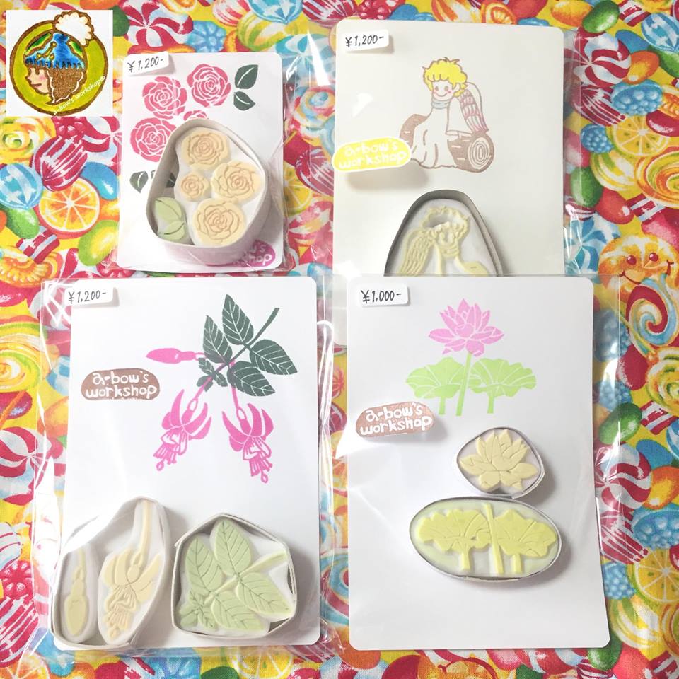 天使やお花の消しゴムはんこ等