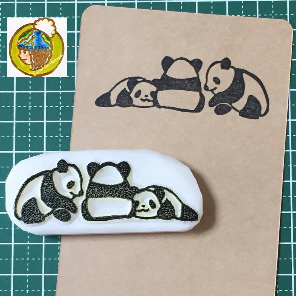３匹のパンダのあーぼぅさんの消しゴムはんこ
