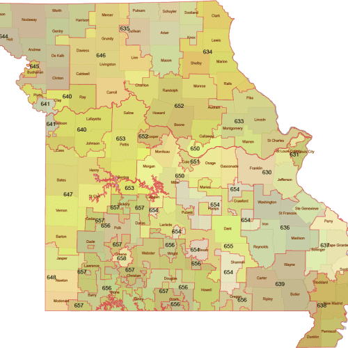 Missouri ZIP Code Maps Your Vector Maps Com Missouri 3 Digit Zip Code With Counties 500x500 .webp