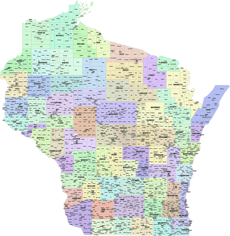 Wisconsin County And Communities Map Your Vector Maps Com.