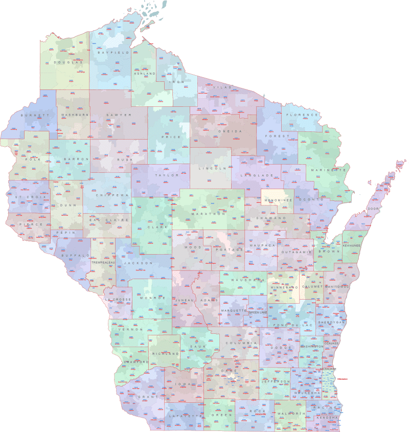 WI ZIP Codes With Cities And Counties Your Vector Maps Com Wisconsin Code City County Map.