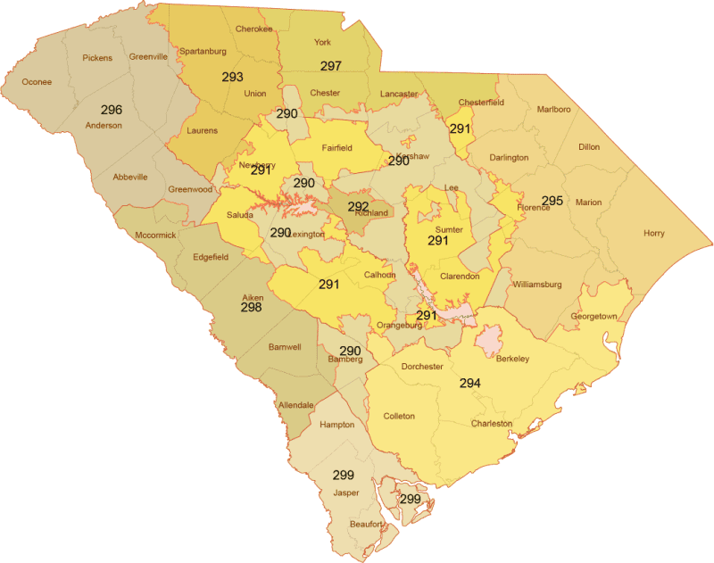 South Carolina 3 Digit ZIP Code Map With Counties Vector Map South Carolina 3 Digit Zip Code Map 800x631 .webp