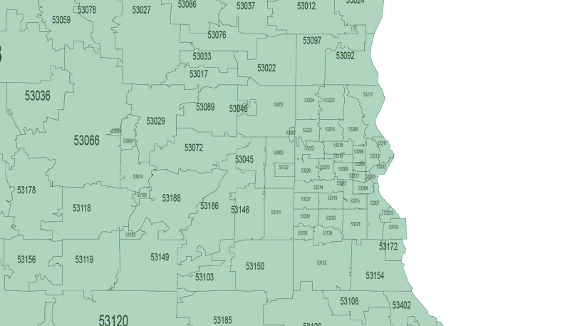 Wisconsin State ZIP Code Map Basic Your Vector Maps Com DETAIL1.