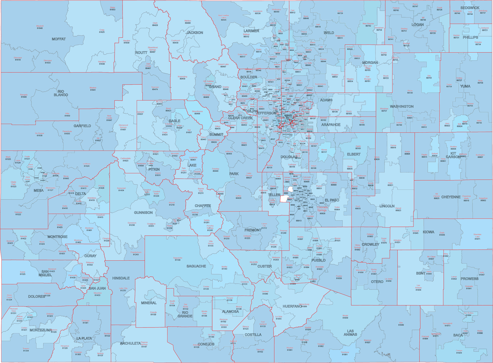 Cities And Their Zip Codes In Usa Colorado Zip Code Map With Cities Counties 