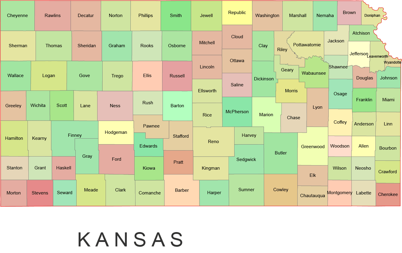 Kansas County Map Printable Kansas Map With Counties Kansas Colored County Map 