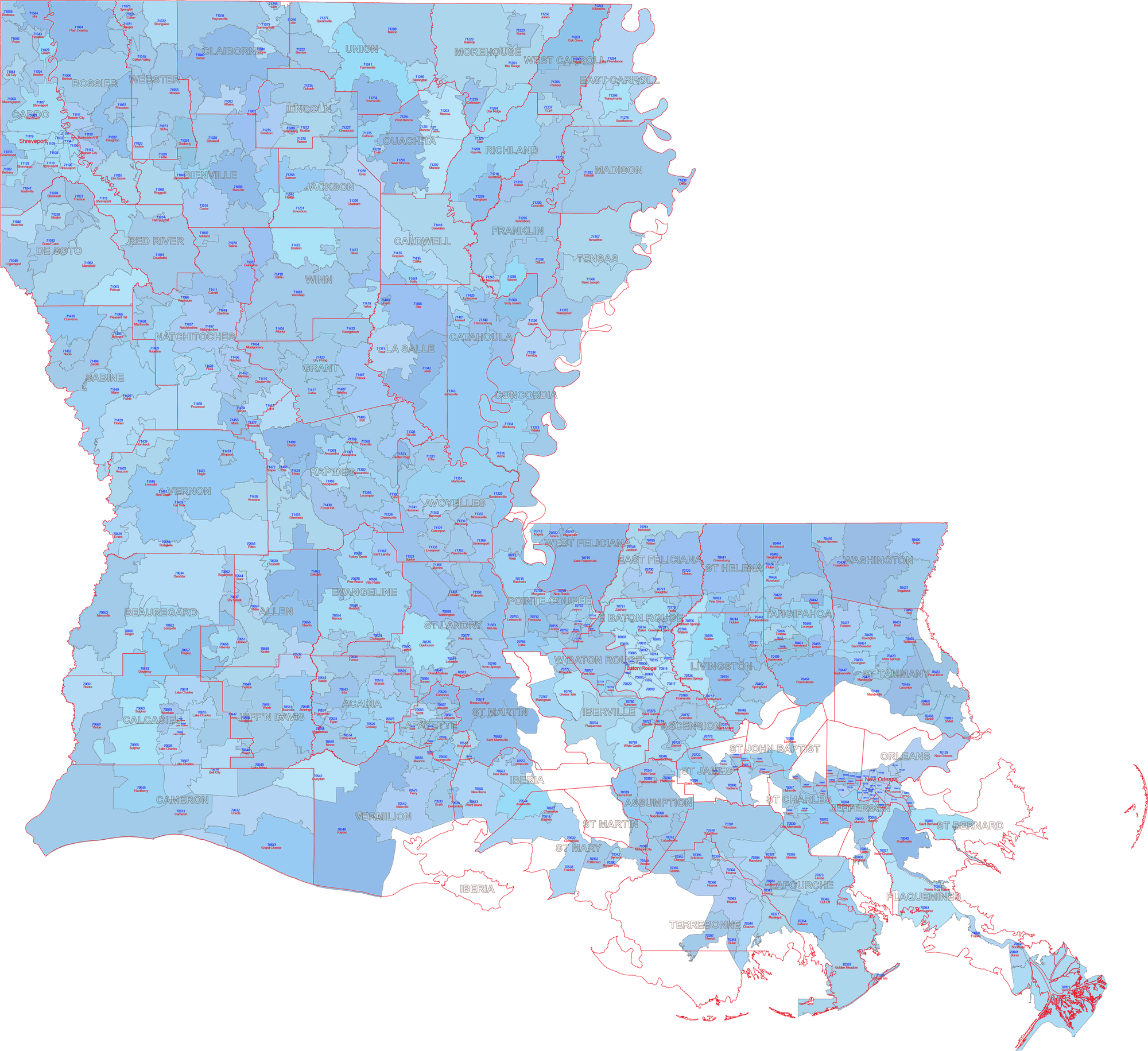 LA ZIP Code Map With Cities Counties Your Vector Maps Com LA Zip Code Map With Cities Counties 