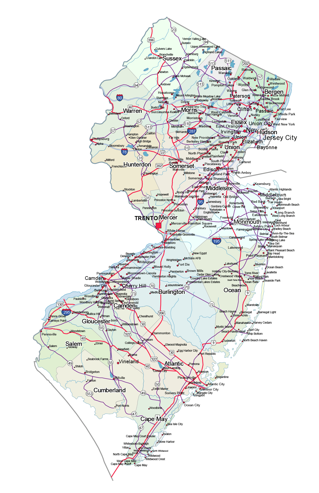 New Jersey Map With Cities And Towns Map Of New Jersey New Jersey Road And City Map 