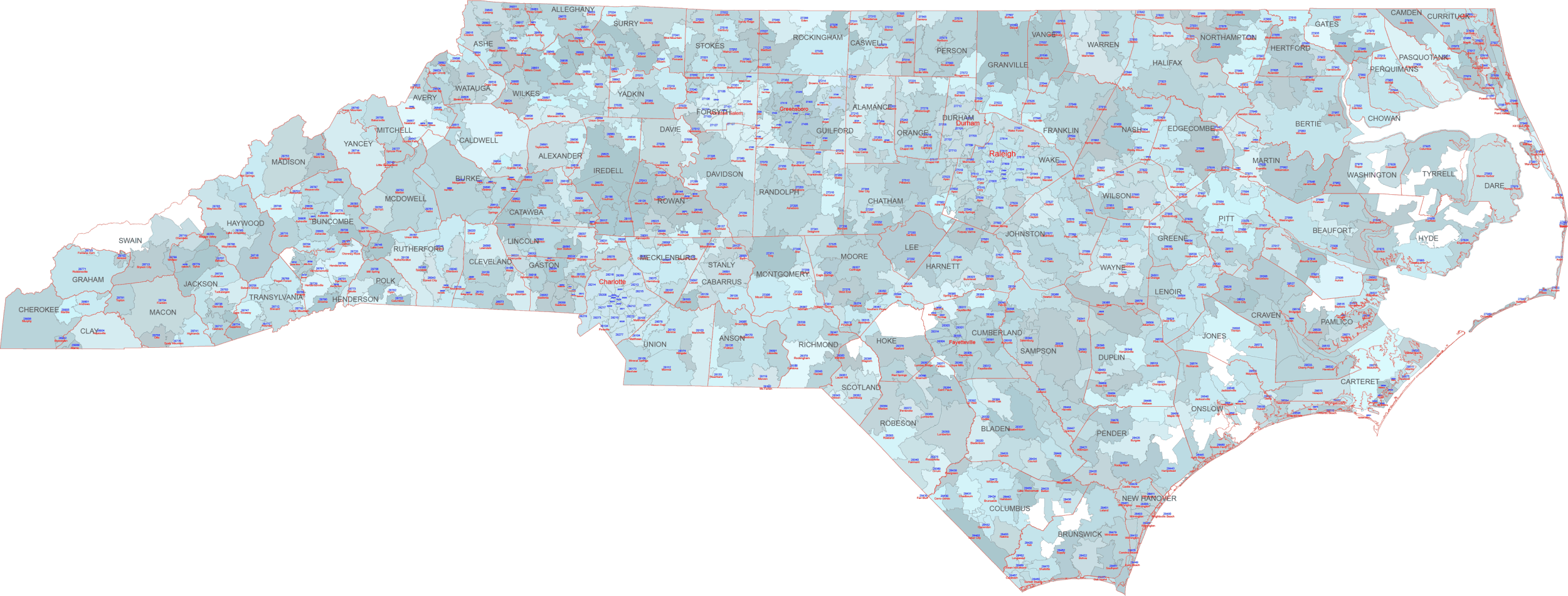 North Carolina County Zip Codes North Carolina County Maps Historical North Carolina Zip Code City County Map 