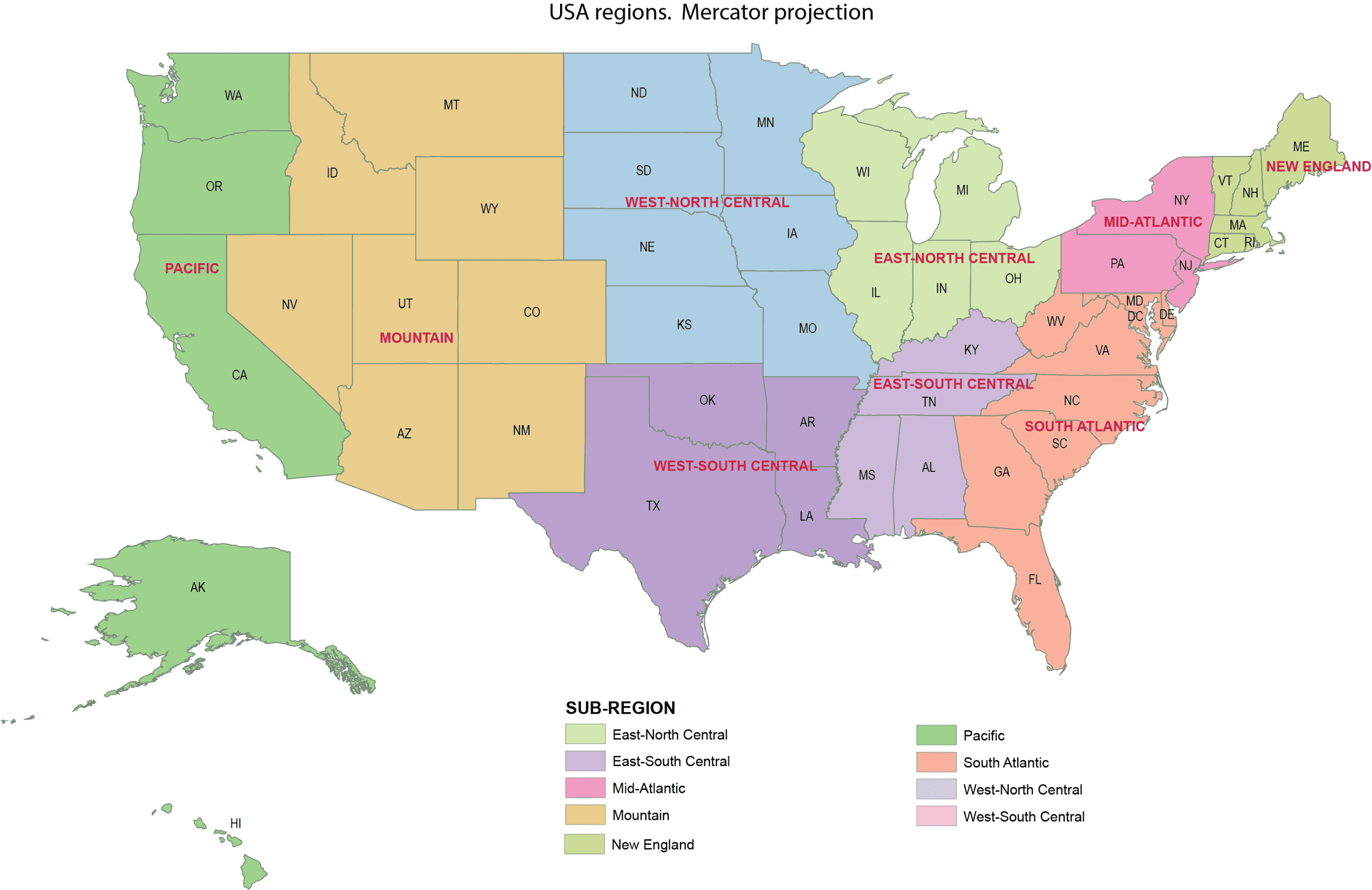 Map Of The United States By Regions Printable Printable Maps US Regions Mercator Map Scaled 