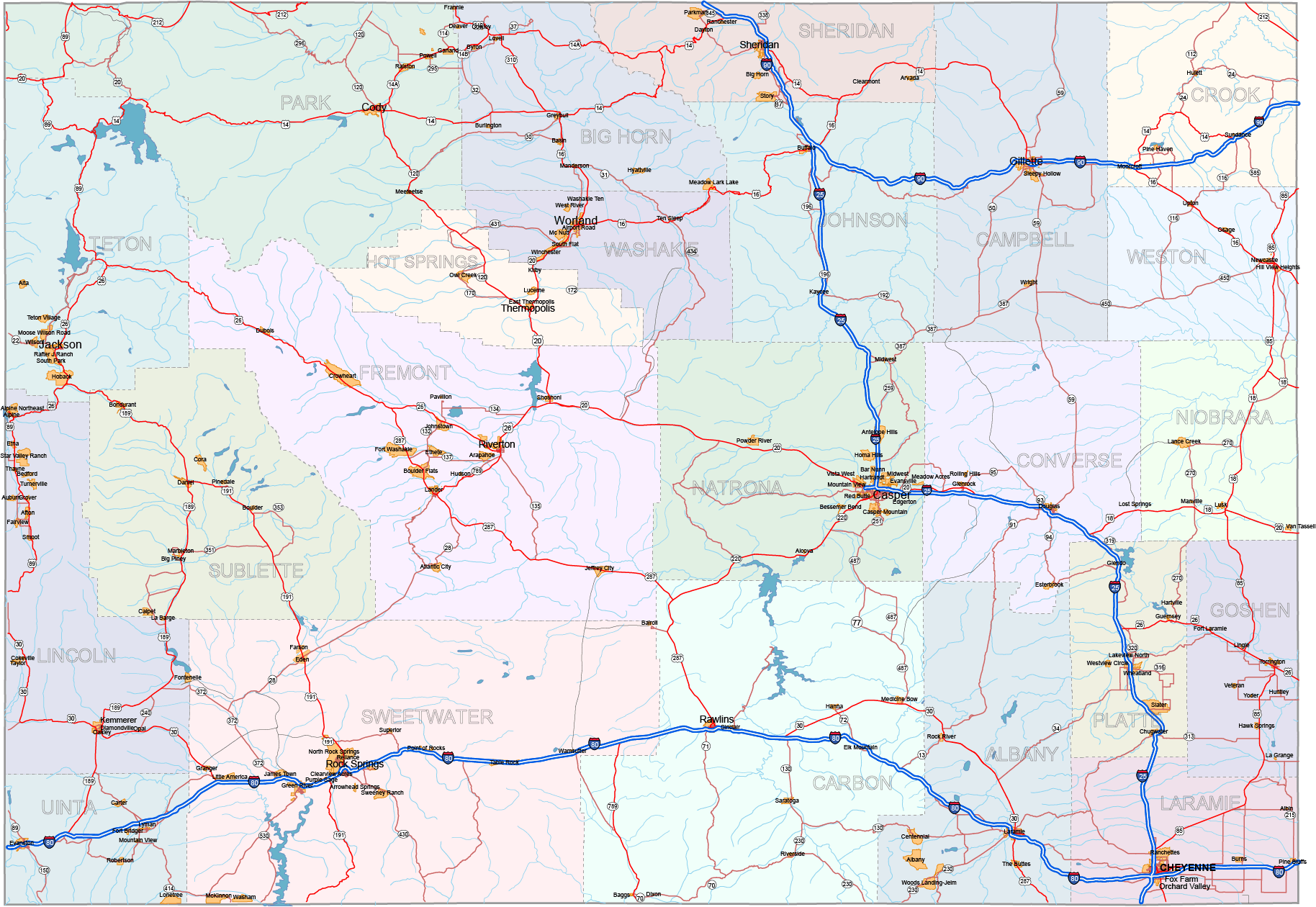 Wyoming Road And City Map Your Vector Maps Com Wyoming Road And City Map 