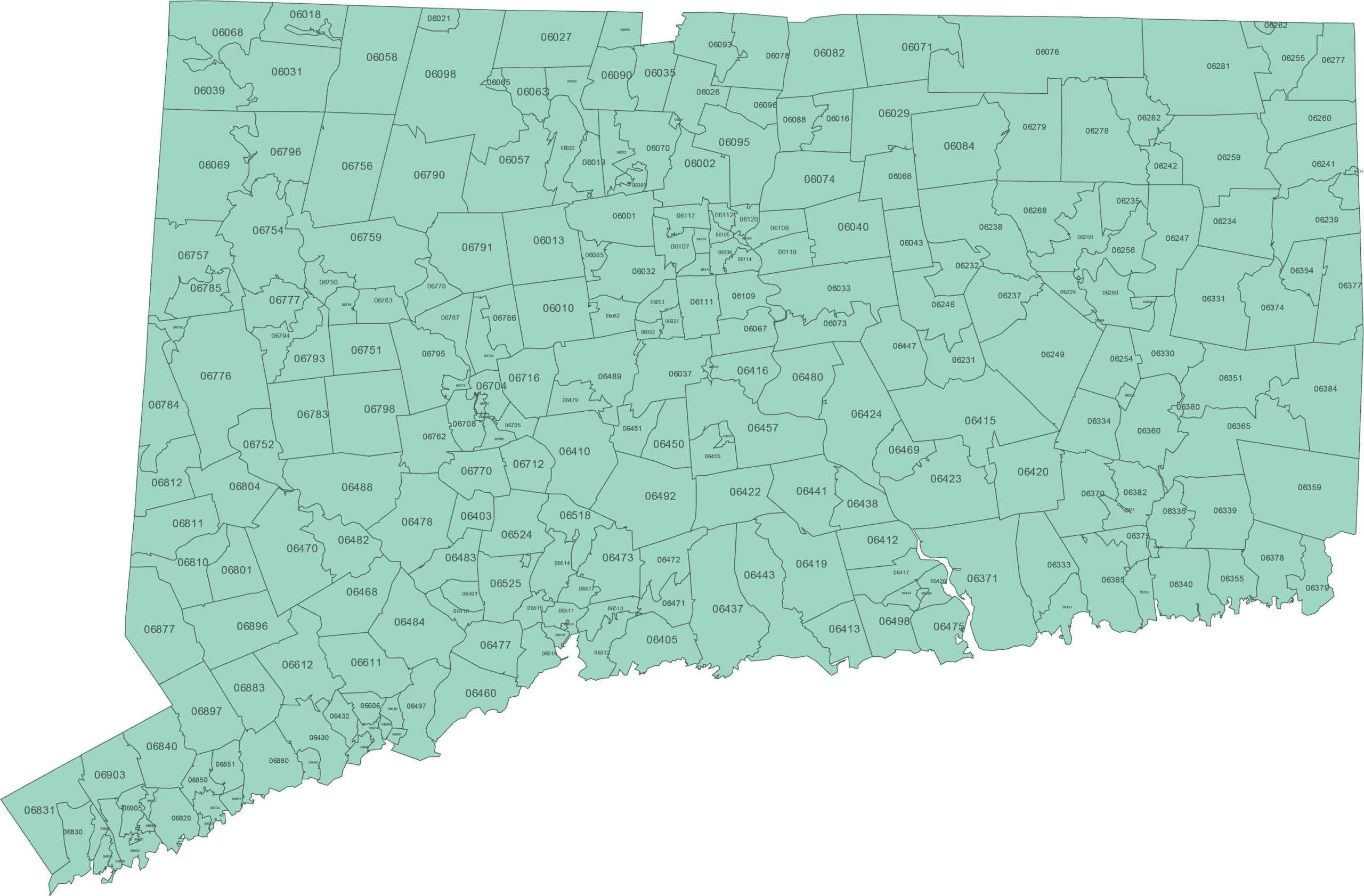 Connecticut ZIP Code Map Basic Your Vector Maps Com Connecticut Zip Code Map Basic Scaled 