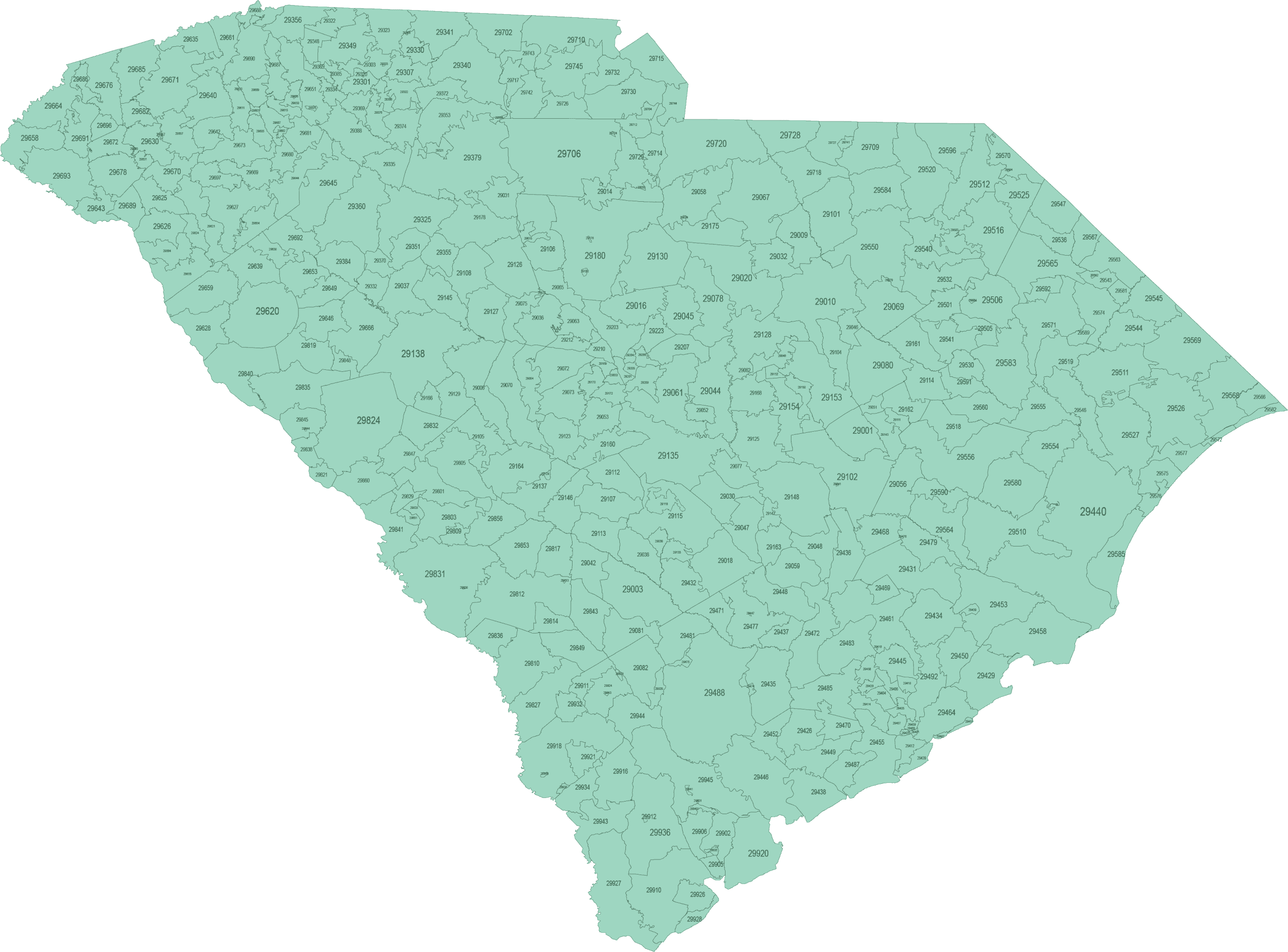 South Carolina ZIP Code Map Basic Your Vector Maps Com South Carolina Zip Code Map Basic Scaled 