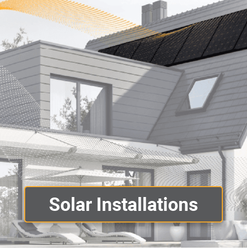 Artwork of a home with rays being absorbed into solar panels.