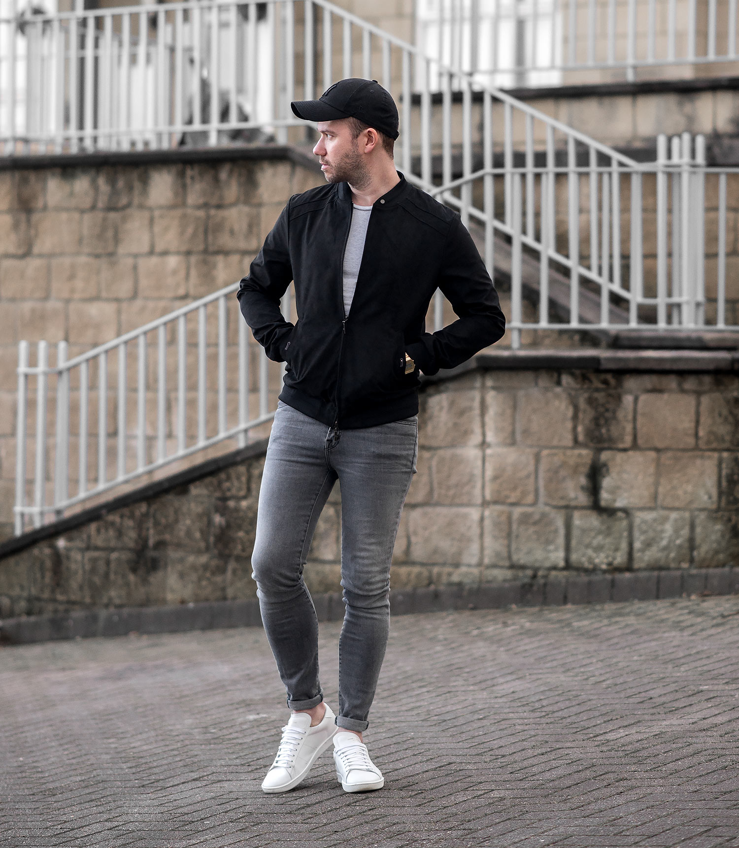 Styling a black suede bomber jacket