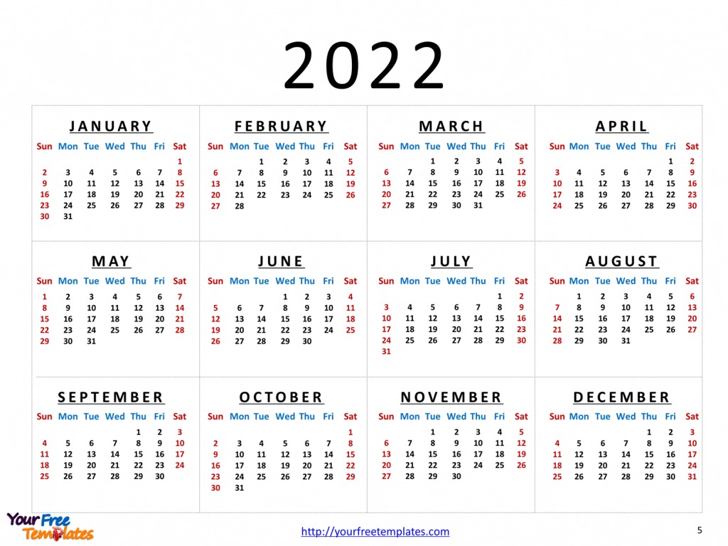 printable calendar 2022 template free powerpoint template