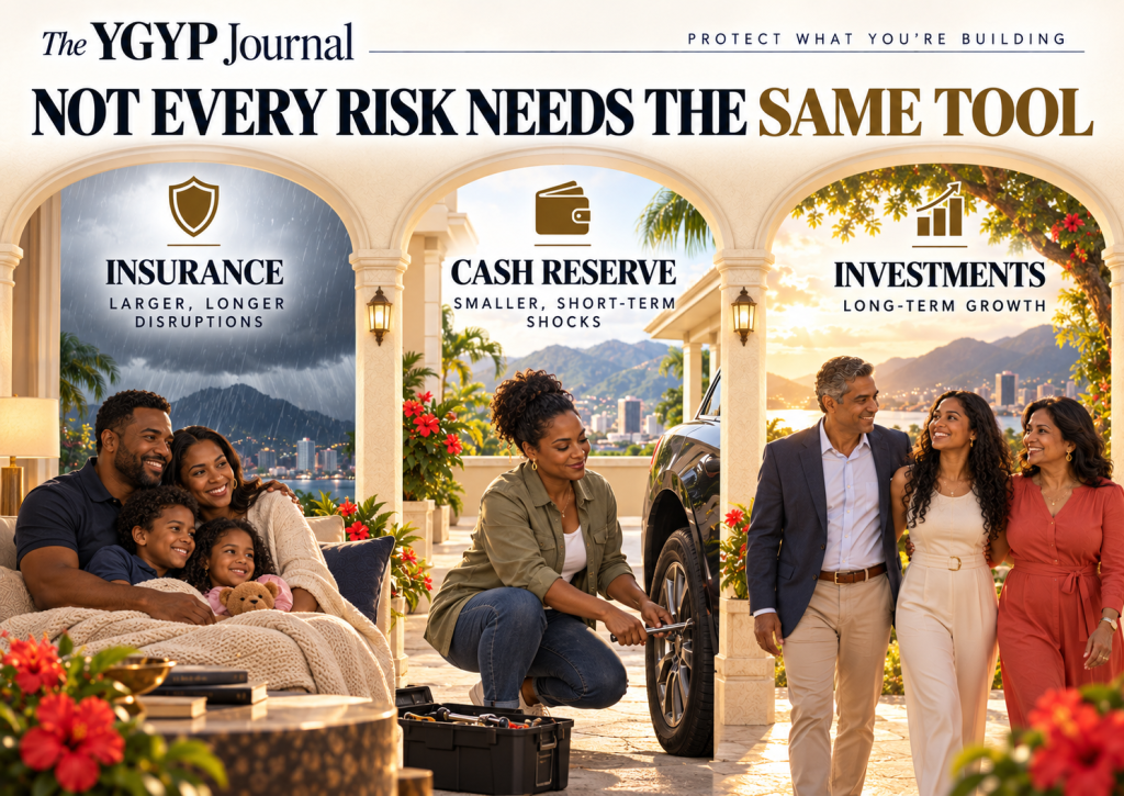 Editorial comparison of cash reserves, insurance and investments and the different financial risks each addresses.