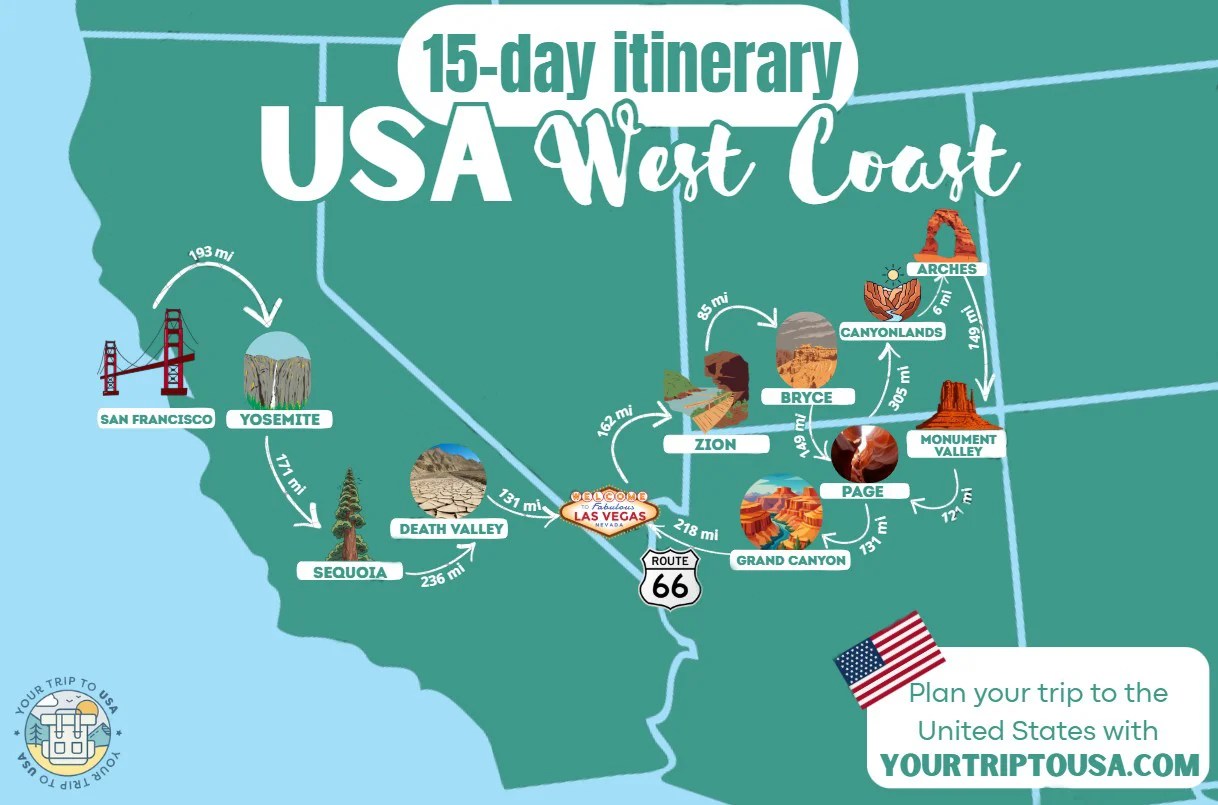 Best 15 Day U S Southwest Road Trip Itinerary Map Map Usa West Coast Road Trip.webp
