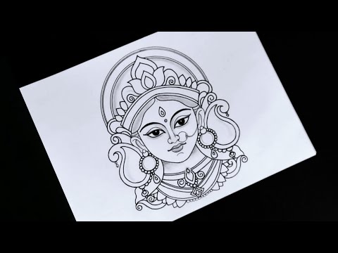 Durga Maa Outline Drawing/Part 1/How to draw Durga Maa Face step by step/Maa Durga Drawing Tutorial