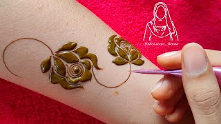 Very Beautiful Attractive Gulf Rose Henna Design / Bold Rose Beautiful Henna Design Tutorial