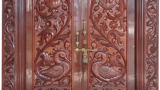 Wood Carving Double Door Peacock Design Polish And Polish After