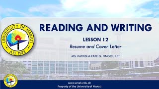 Lesson 12: Resume and Cover Letter | Reading and Writing