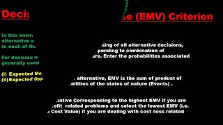 DECISION MAKING UNDER RISK (EMV CRITERION)