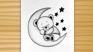 Stream How to draw a cute Teddy bear sleeping on moon / Teddy bear drawing /Cute Teddy drawing easy art Online