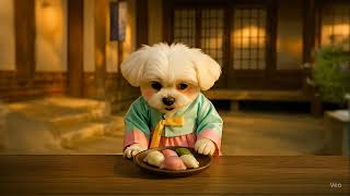 Songpyeon Mukbang 🌕🐾🥟 #puppymukbang #ai #aipuppy #aivideo