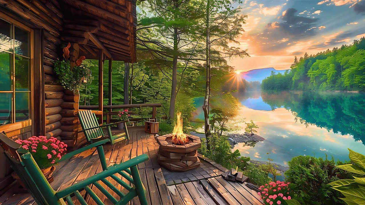Spring Morning Porch By The Lake With Crackling Fire Calm Birdsong