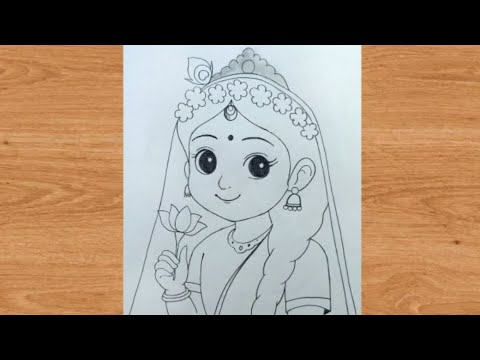 Radha rani god easy pencil outline drawing | krishnas radha art step by step